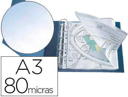 10 fundas multitaladro Q-Connect A3 apaisada plegable polipropileno cristal 80µ